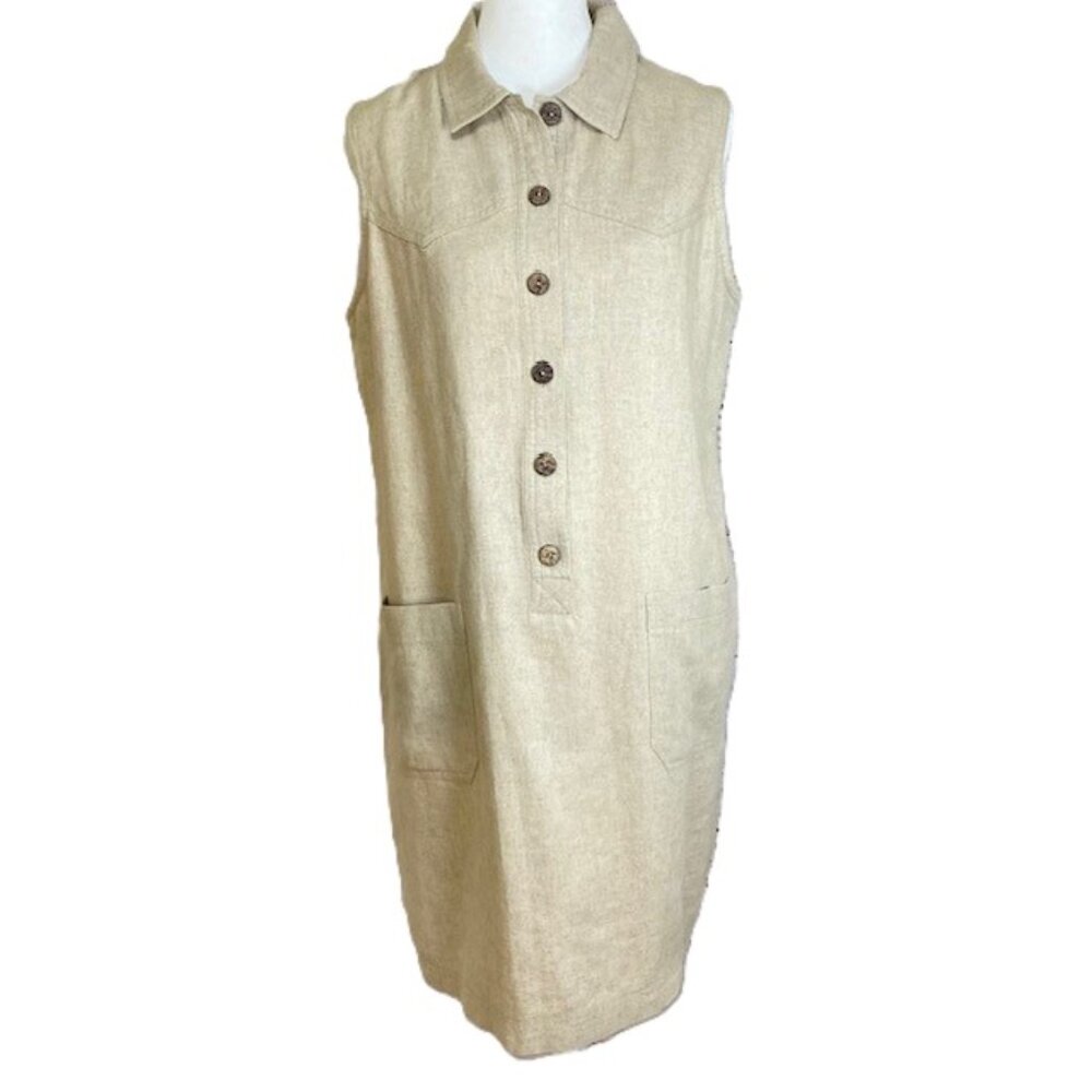 John Roberts Women’s 8P Linen Sleeveless Midi Shift Dress Petite Summer Casual